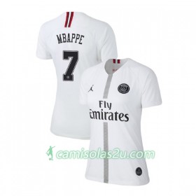 Camisolas de Futebol Paris Saint Germain Mbappe 7 Jodan Branco Mulher Equipamento 3ª 2018/19 Manga Curta